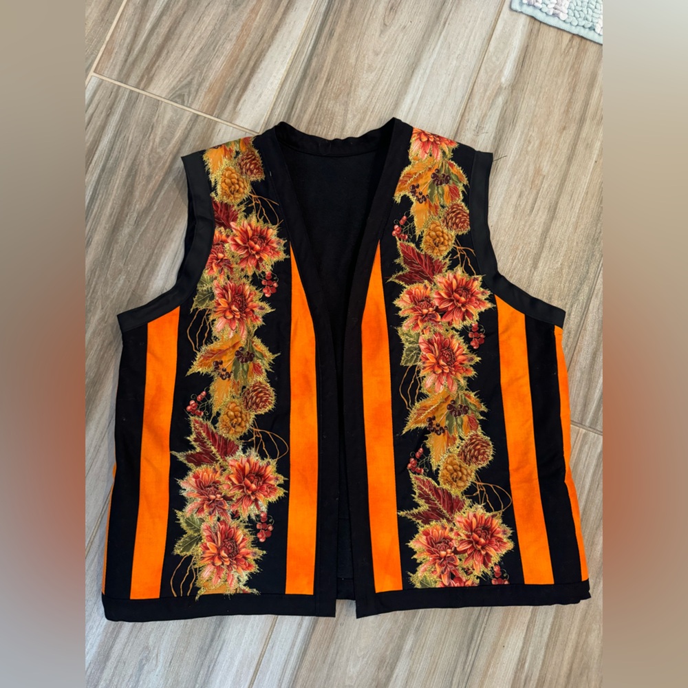 VTG 90s Handmade Halloween Fall Pumpkins Vest Multi Color EUC Sparkly Size Large